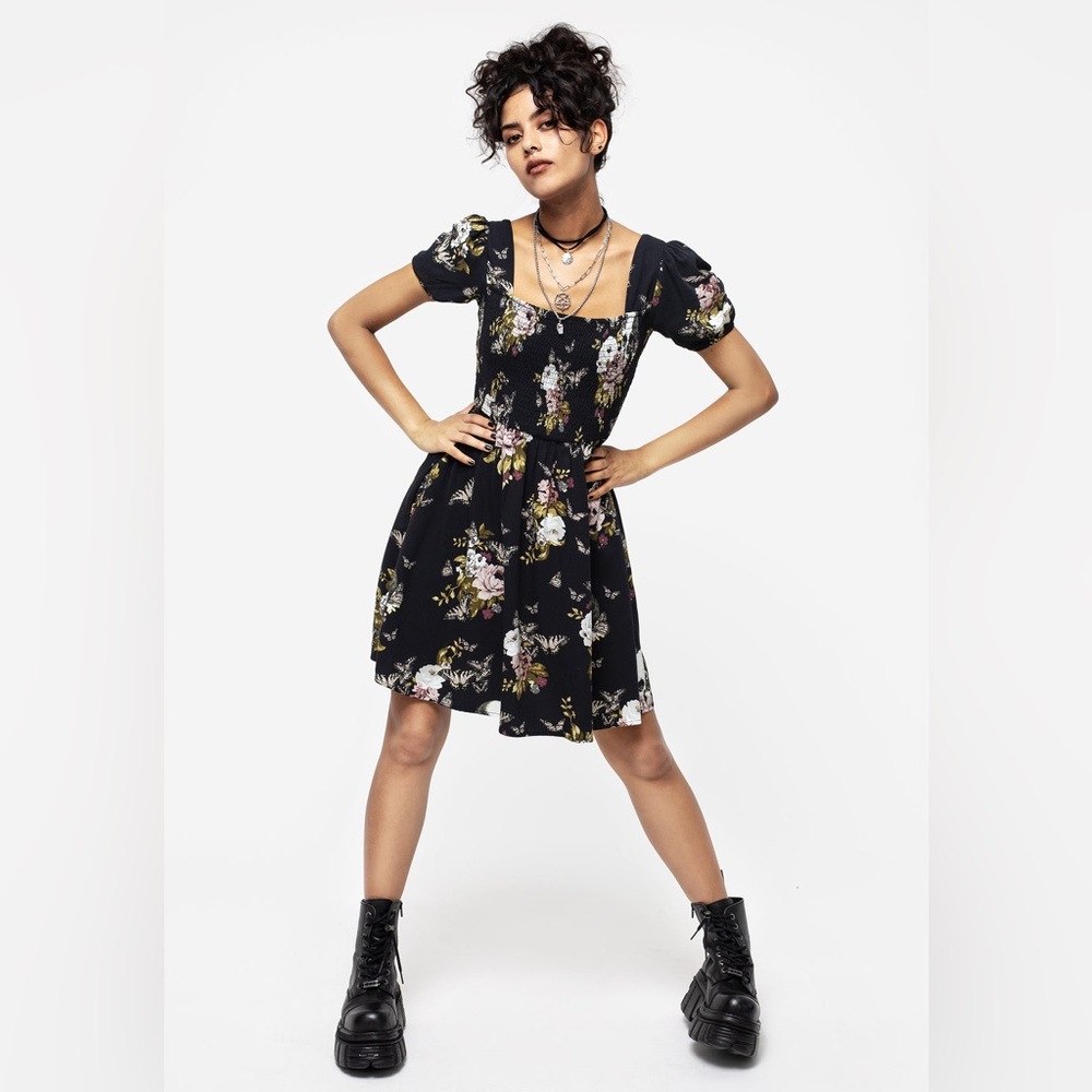 Disturbia Revival Floral Puff Sleeve Shirred Mini Dress US 10 / UK 14 - Picture 5 of 7
